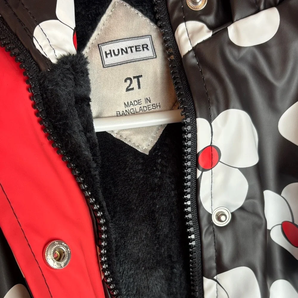 Genuine Hunter Kids Floral Hooded Raincoat Flowers Faux Fur Lining (not Target)